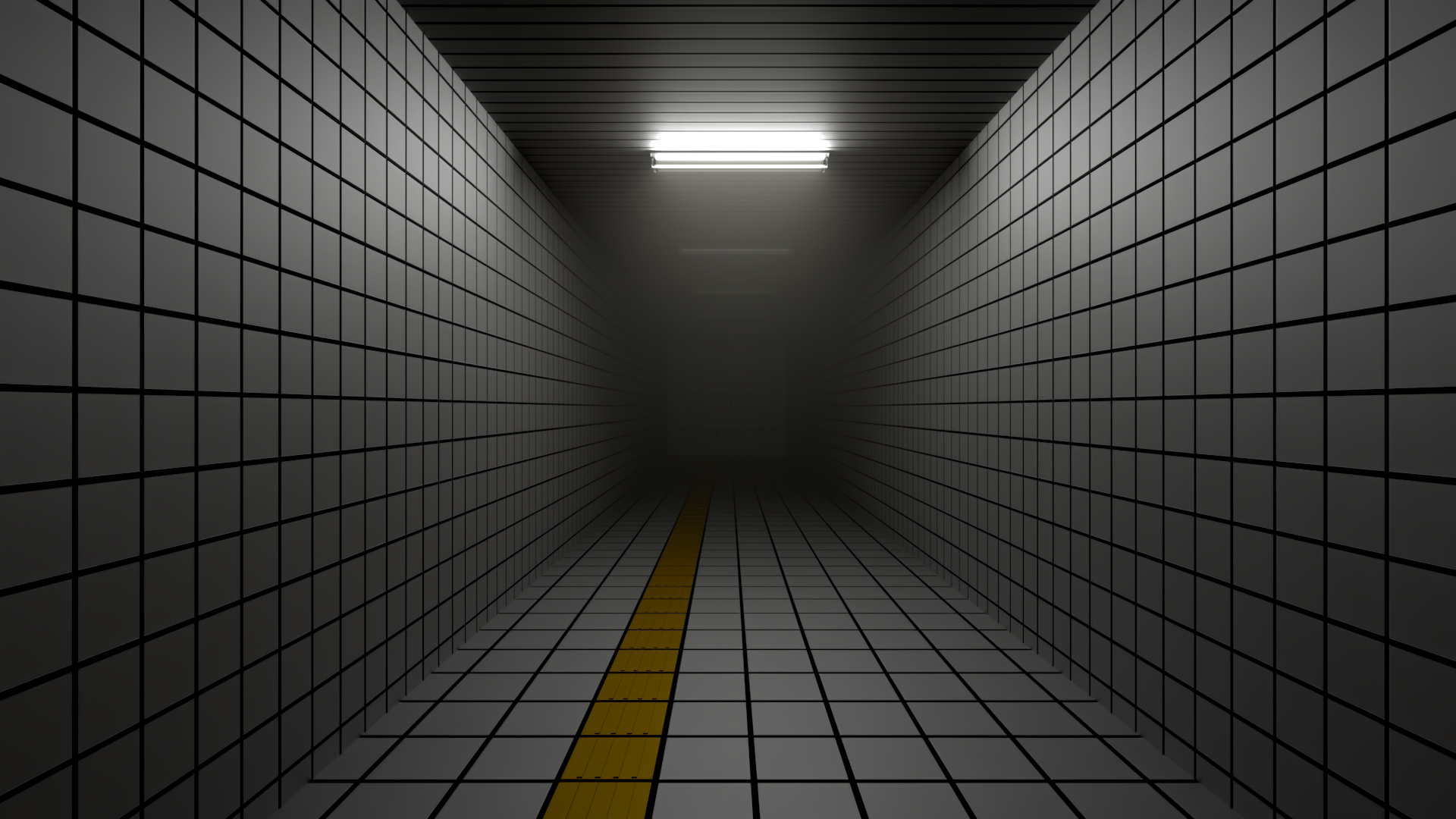 人気ゲーム「8番出口」のような薄暗い通路のイラスト